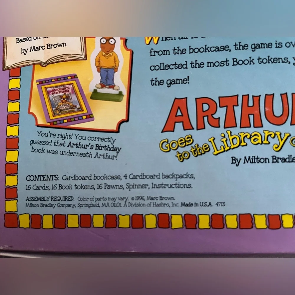 Vintage ‘96 Milton Bradley Arthur Goes to the Library board game memory match